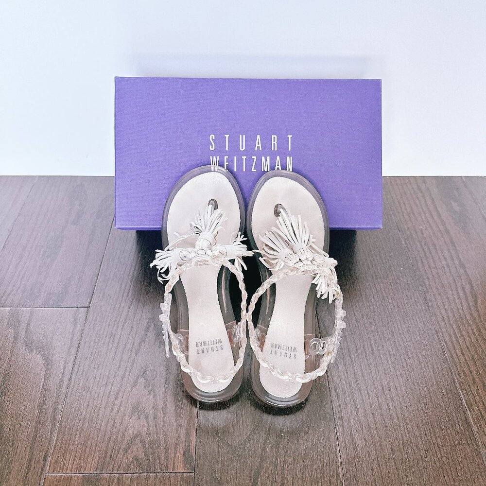 Stuart Weitzman Flat Getali Jelly Tassel Thong Sandals